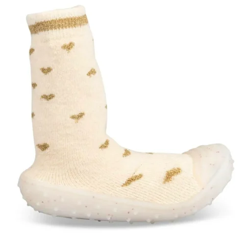 Chaussons Chaussettes BEIGE Fille Motif Coeurs A Enfiler
