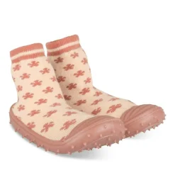 Chaussons Chaussettes BEIGE Fille Motif Fleuri A Enfiler