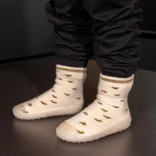Chaussons Chaussettes BEIGE Fille Motif Coeurs A Enfiler