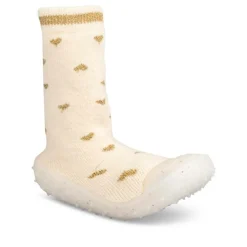 Chaussons Chaussettes BEIGE Fille Motif Coeurs A Enfiler