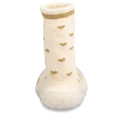 Chaussons Chaussettes BEIGE Fille Motif Coeurs A Enfiler
