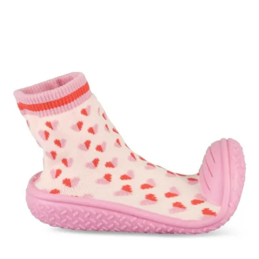 Chaussons Chaussettes ROSE Fille Motif Coeurs A Enfiler