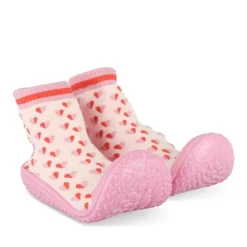 Chaussons Chaussettes ROSE Fille Motif Coeurs A Enfiler
