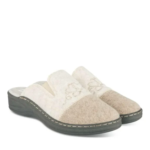 Chaussons Confort BEIGE Femme Motif Uni A Enfiler
