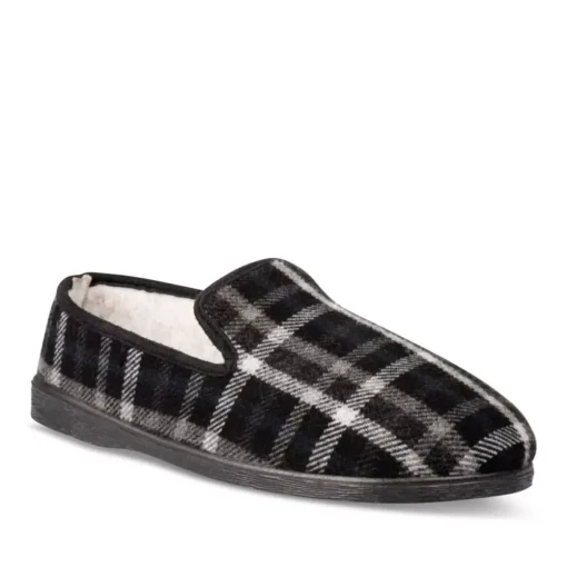 Chaussons Confort GRIS Homme Motif Carreaux A Enfiler