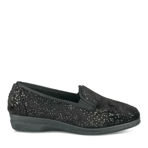Chaussons Confort NOIR Femme Motif Uni A Enfiler
