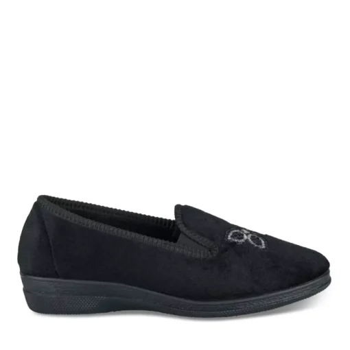 Chaussons Confort NOIR Femme Motif Uni A Enfiler
