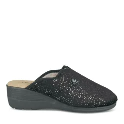 Chaussons Confort NOIR Femme Motif Uni A Enfiler