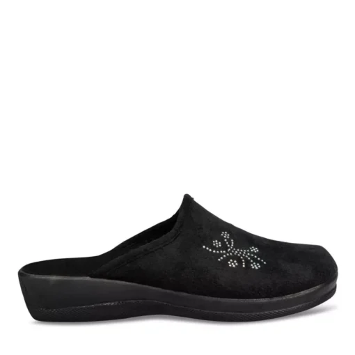 Chaussons Confort NOIR Femme Motif Uni A Enfiler