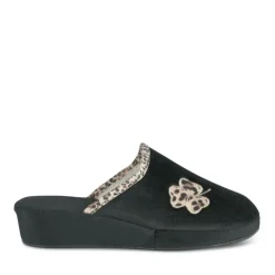 Chaussons Confort NOIR Femme Motif Uni A Enfiler