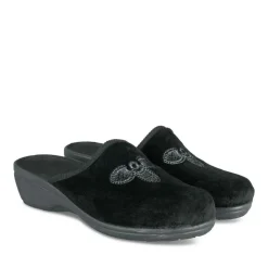 Chaussons Confort NOIR Femme Motif Uni A Enfiler
