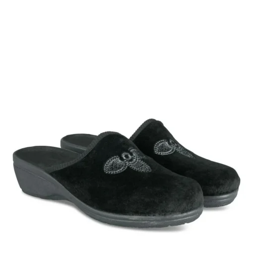 Chaussons Confort NOIR Femme Motif Uni A Enfiler