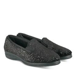 Chaussons Confort NOIR Femme Motif Uni A Enfiler