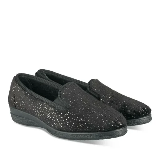 Chaussons Confort NOIR Femme Motif Uni A Enfiler