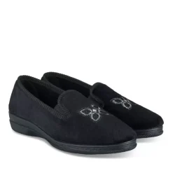Chaussons Confort NOIR Femme Motif Uni A Enfiler