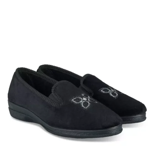 Chaussons Confort NOIR Femme Motif Uni A Enfiler