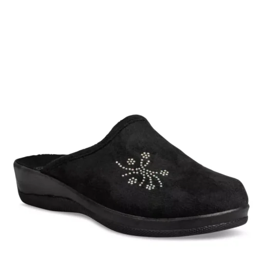 Chaussons Confort NOIR Femme Motif Uni A Enfiler