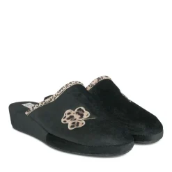 Chaussons Confort NOIR Femme Motif Uni A Enfiler