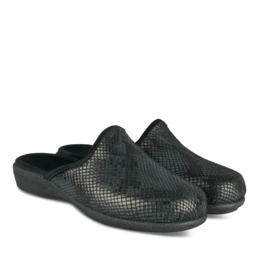 Chaussons Confort NOIR Femme Motif Uni A Enfiler
