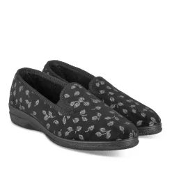Chaussons Confort NOIR Femme Motif Uni A Enfiler