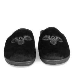 Chaussons Confort NOIR Femme Motif Uni A Enfiler