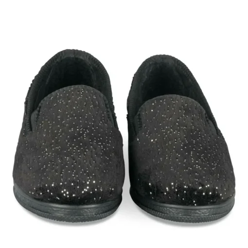 Chaussons Confort NOIR Femme Motif Uni A Enfiler