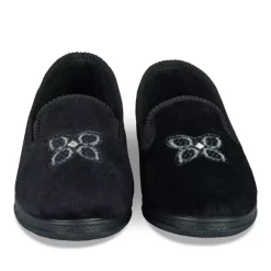 Chaussons Confort NOIR Femme Motif Uni A Enfiler