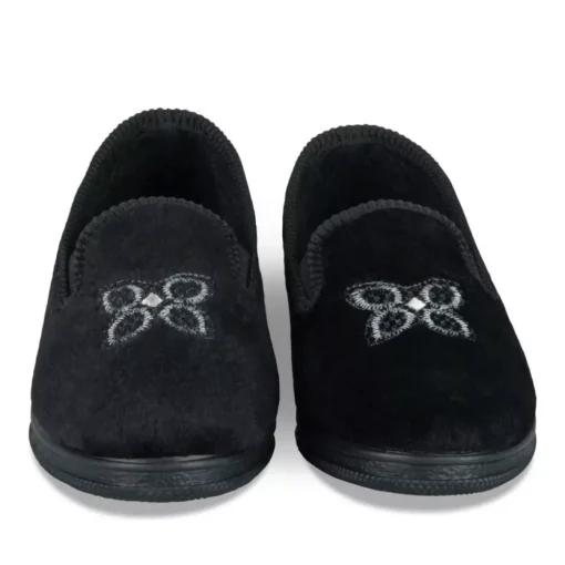 Chaussons Confort NOIR Femme Motif Uni A Enfiler