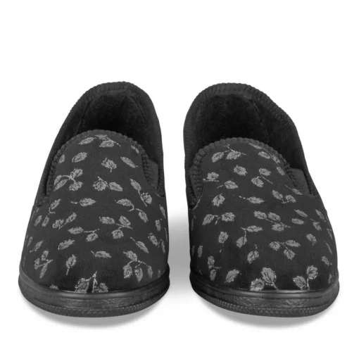 Chaussons Confort NOIR Femme Motif Uni A Enfiler