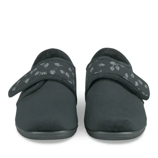 Chaussons Confort NOIR Femme Motif Uni A Enfiler