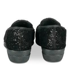 Chaussons Confort NOIR Femme Motif Uni A Enfiler