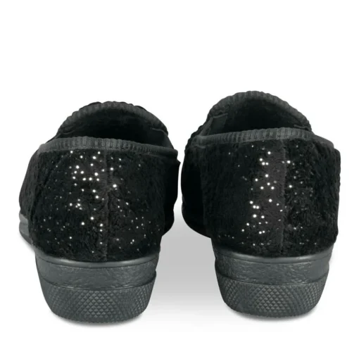Chaussons Confort NOIR Femme Motif Uni A Enfiler