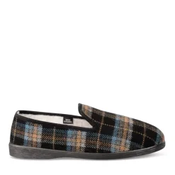 Chaussons Confort NOIR Homme Motif Carreaux A Enfiler