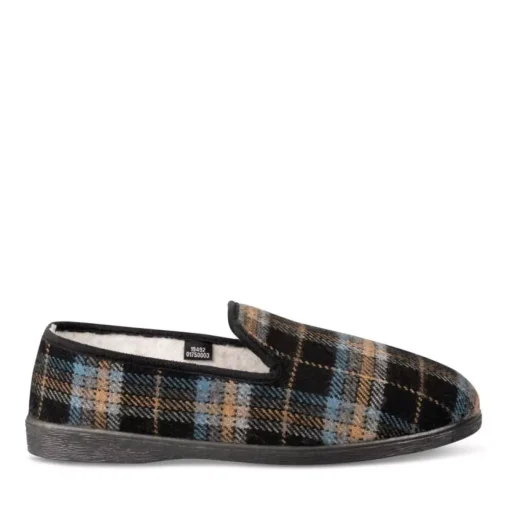 Chaussons Confort NOIR Homme Motif Carreaux A Enfiler