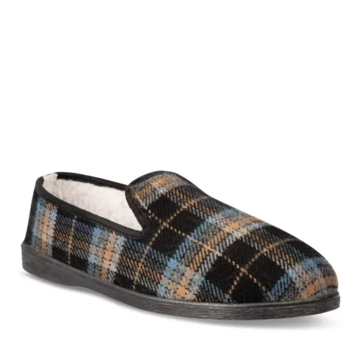Chaussons Confort NOIR Homme Motif Carreaux A Enfiler