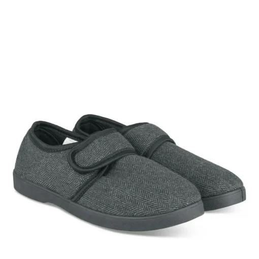 Chaussons Confort NOIR Homme Motif Uni Scratch