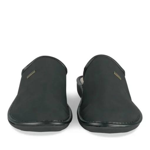 Chaussons Confort NOIR Homme Motif Uni A Enfiler