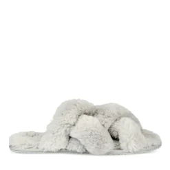 Chaussons GRIS Femme Motif Fausse Fourrure