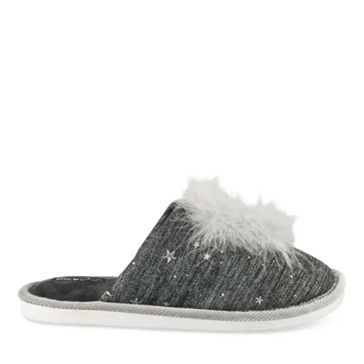 Chaussons GRIS Femme Motif Etoiles A Enfiler