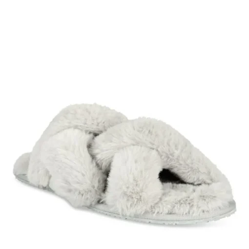 Chaussons GRIS Femme Motif Fausse Fourrure