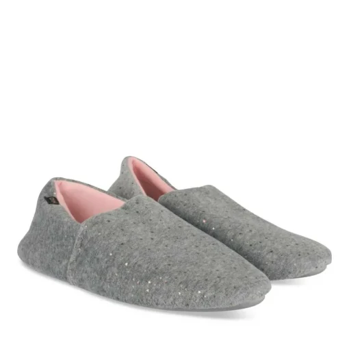 Chaussons GRIS Femme Motif Uni A Enfiler