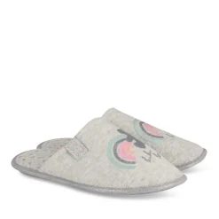 Chaussons GRIS Femme Motif Uni A Enfiler