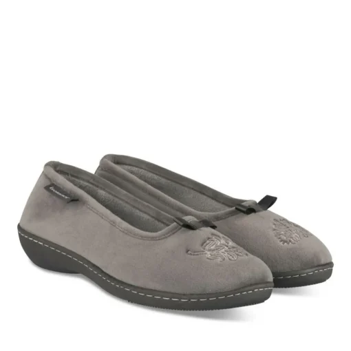 Chaussons GRIS Femme Motif A Pois A Enfiler