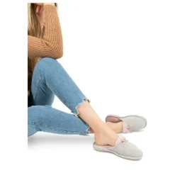 Chaussons GRIS Femme Motif Uni A Enfiler