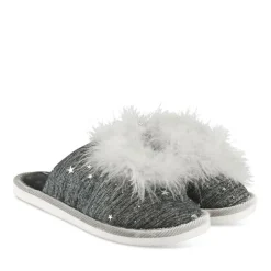 Chaussons GRIS Femme Motif Etoiles A Enfiler