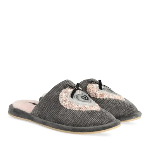 Chaussons GRIS Femme Motif Uni A Enfiler