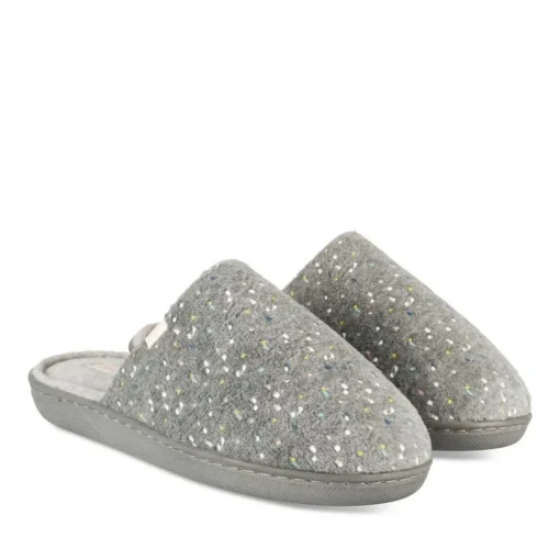 Chaussons GRIS Femme Motif A Pois A Enfiler