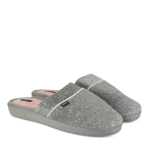 Chaussons GRIS Femme Motif Uni A Enfiler
