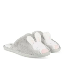 Chaussons GRIS Femme Motif Animal A Enfiler