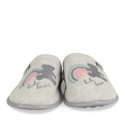 Chaussons GRIS Femme Motif Uni A Enfiler